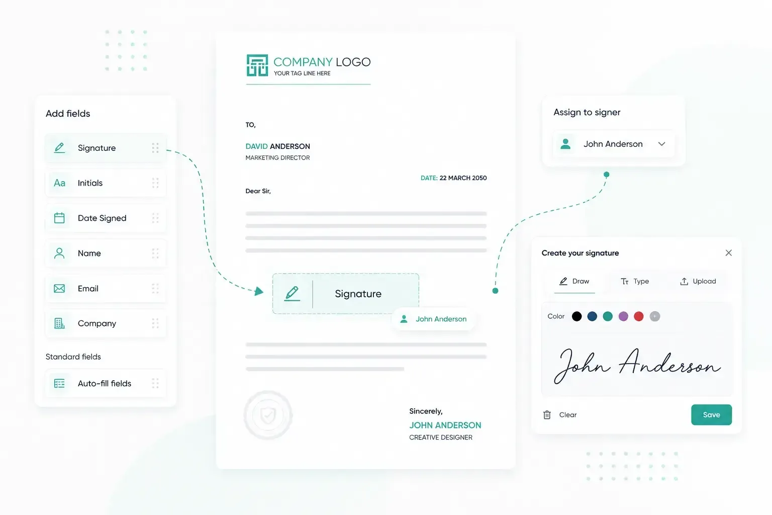 Accordsign signing workflow: prepare and upload a document, verify signers, review and approve, then legally sign.